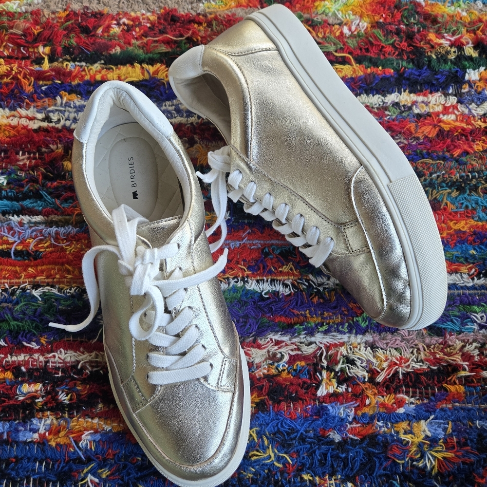 Birdies The Cardinal Metallic Shiny Gold Lace-up Sneaker Size 9